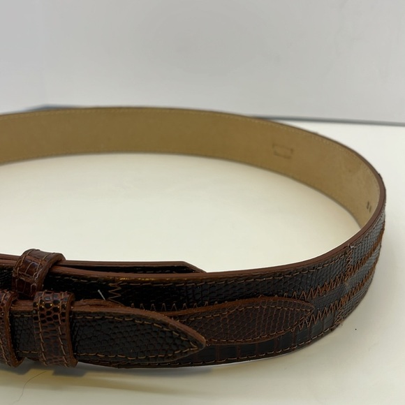 Vintage Tony Lama Genuine Brown Lizard Belt w/ Brass Buckle - Women’s Size 34 main image 7